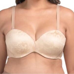 🆕- Curvy Couture Full Figure Beige Floral Lace Strapless Convertible Bra